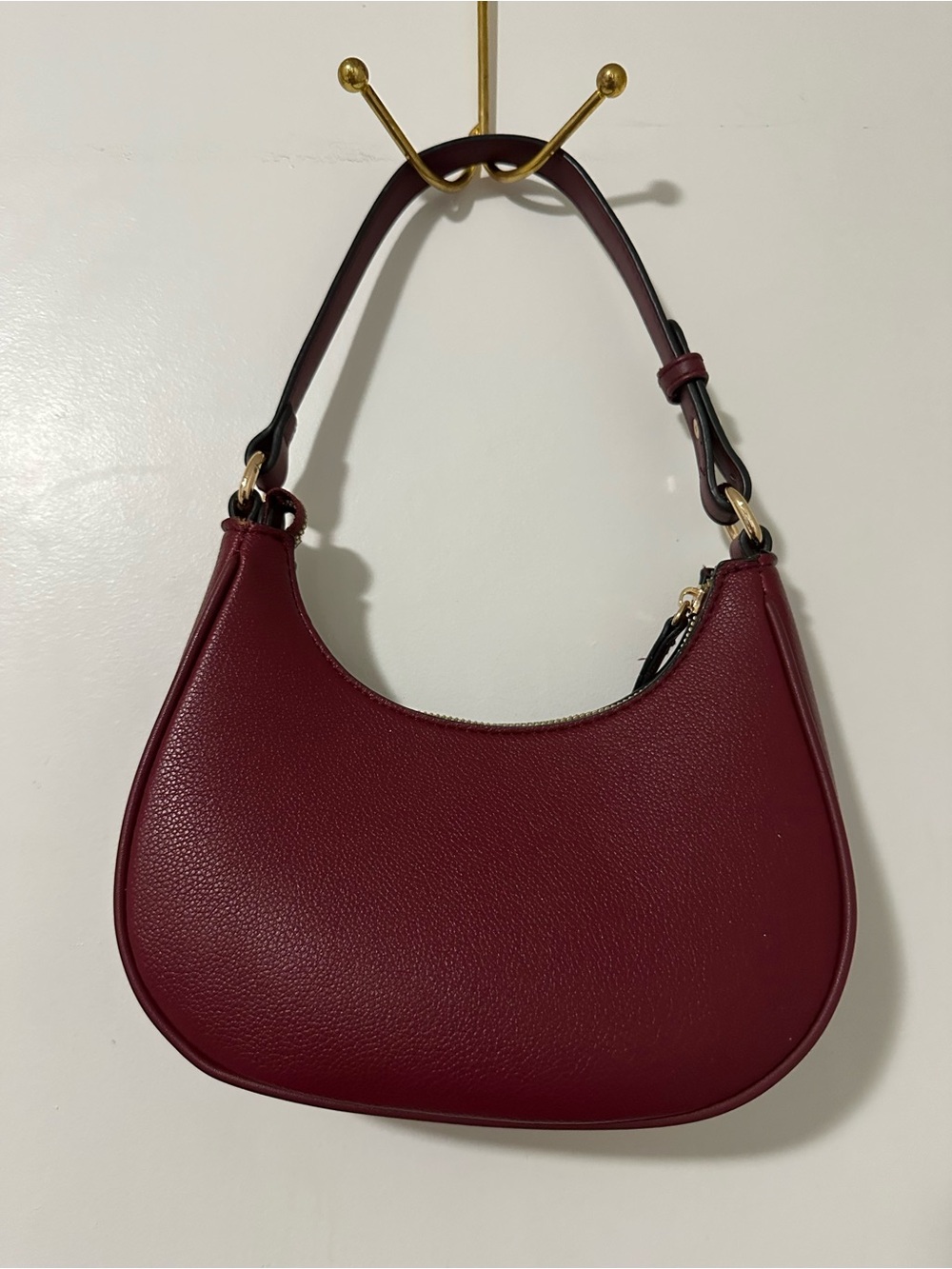 Women's Burgundy Shoulder Bag - Sleek Crescent Hobo